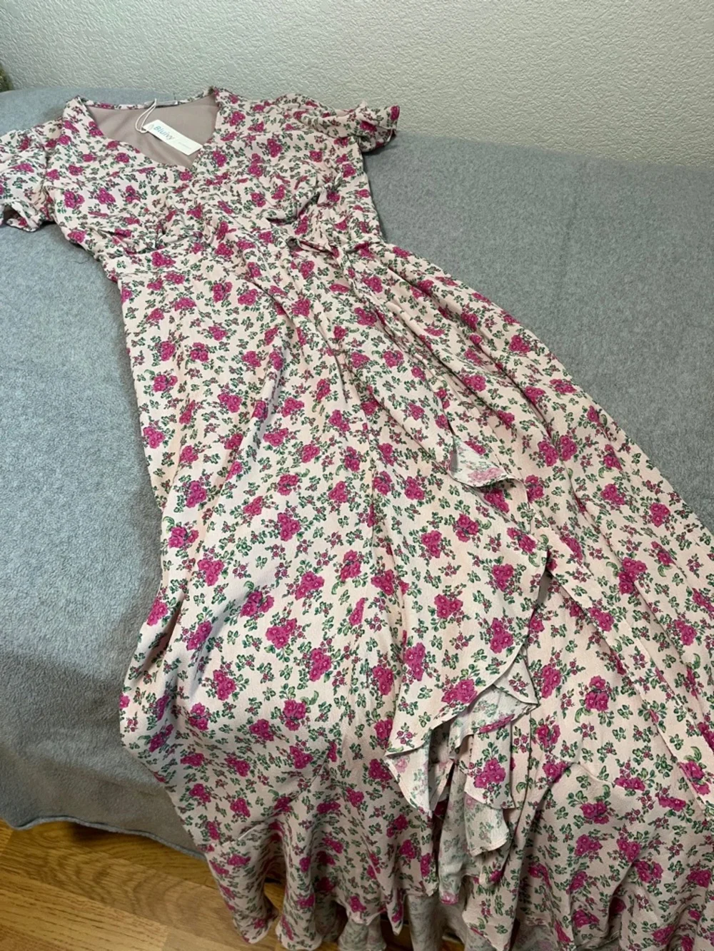 Bluivy Floral Wrap Maxi Dress Medium Ruffle Pink Romantic Feminine Cottage - Picture 2 of 10